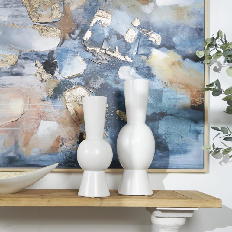 White Ceramic Abstract Fluted Round Decorative Vase