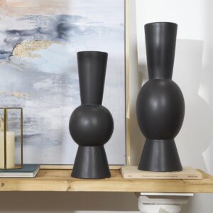 Black Ceramic Abstract Fluted Round Decorative Vase