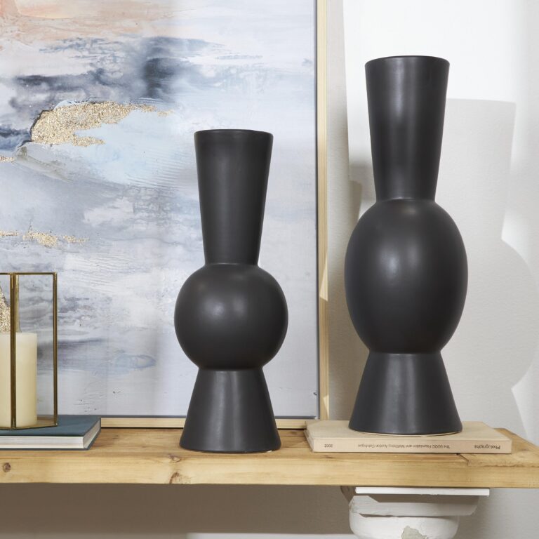 Black Ceramic Abstract Fluted Round Decorative Vase
