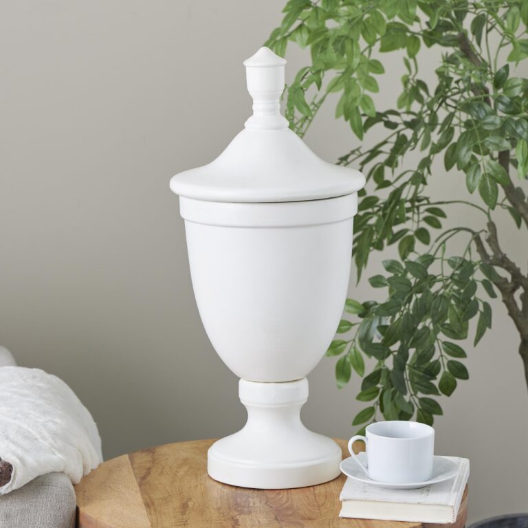 White Ceramic Fluted Urn Shaped Living Room Decorative Jars with Lid