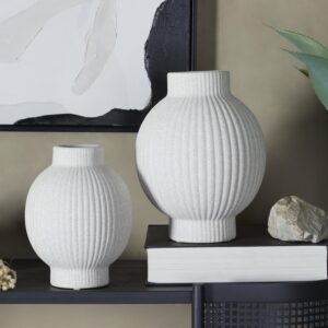 White Ceramic Ribbed Decorative Vase