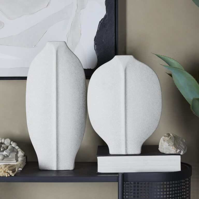 White Ceramic Abstract Textured Decorative Vase