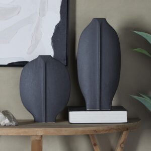Black Ceramic Abstract Textured Decorative Vase