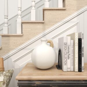 White Ceramic Jug Inspired Decorative Vase with Rattan Wrapped Handle