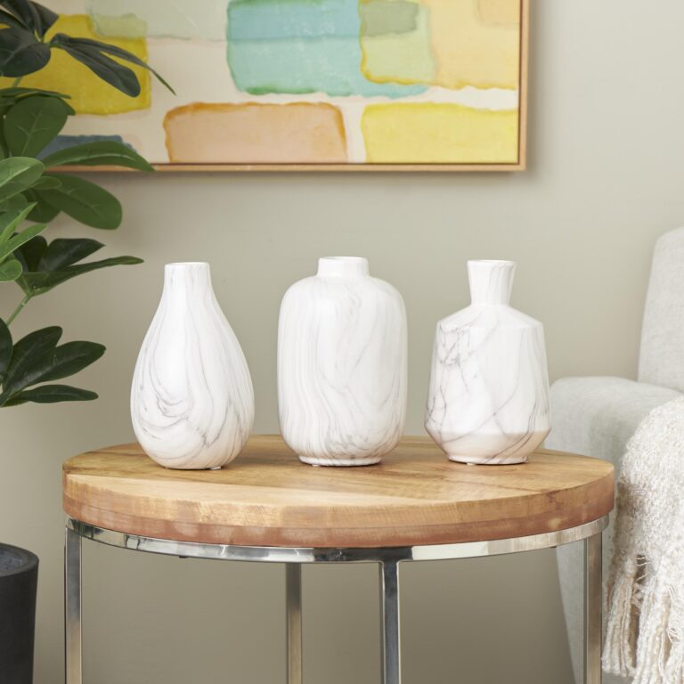 White Ceramic Marble Inspired Decorative Vase with Varying Shapes