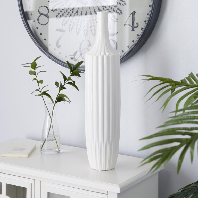 White Ceramic Stripe Texture Decorative Vase