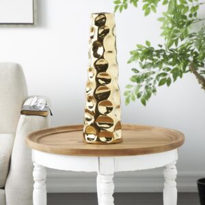 Gold Ceramic Geometric Decorative Vase with Concaved Bubble Texture