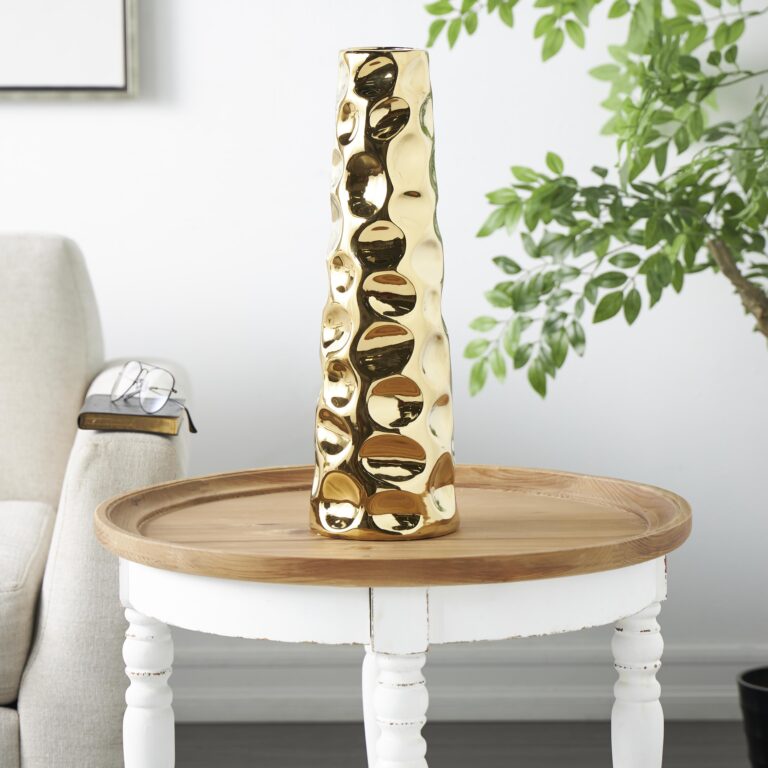 Gold Ceramic Geometric Decorative Vase with Concaved Bubble Texture
