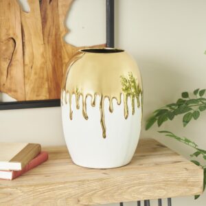 White Ceramic Abstract Decorative Vase with Abstract Gold Melting Drips
