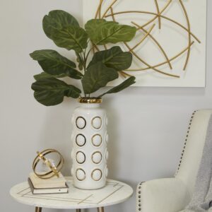 White Ceramic Decorative Vase with Gold Circle Accents