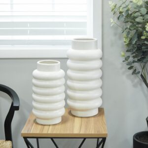 White Ceramic Decorative Vase with Stacked Ring Design