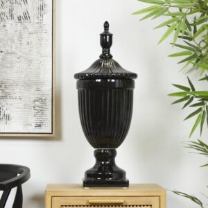 Black Ceramic Living Room Decorative Jars with Grooves and Lid