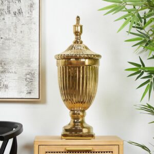 Gold Ceramic Tall Living Room Decorative Jars with Grooves and Lid