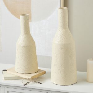 Cream Metal Fluted Distressed Textured Decorative Vase
