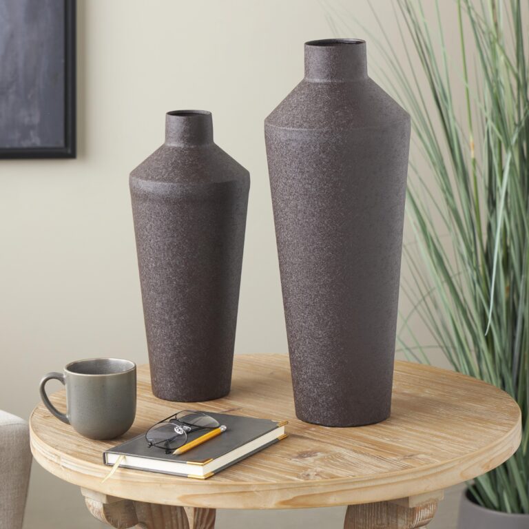 Black Metal Textured Tapered Decorative Vase