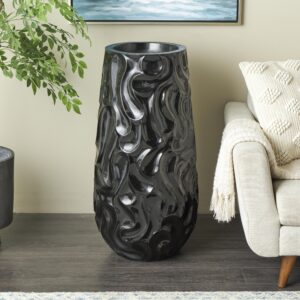 Black Resin Abstract Large Wavy Textured Floor Decorative Vase
