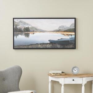 Blue Canvas Landscape Lake Sunset Living Room Framed Wall Art