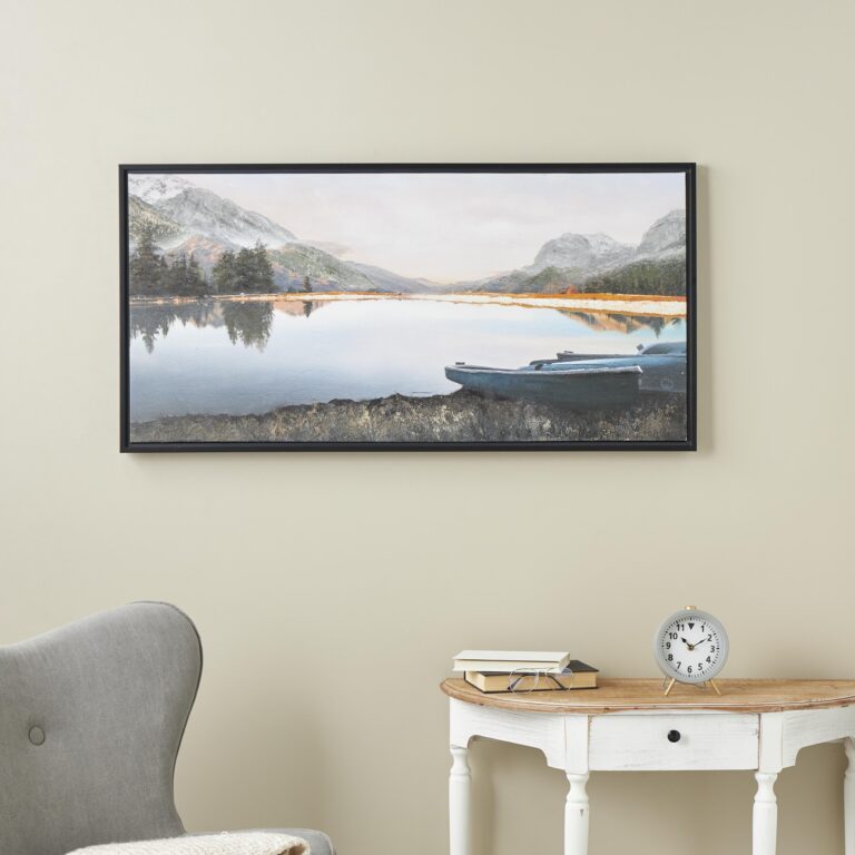 Blue Canvas Landscape Lake Sunset Living Room Framed Wall Art