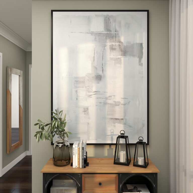 Gray Canvas Abstract Living Room Framed Wall Art with Black Frame