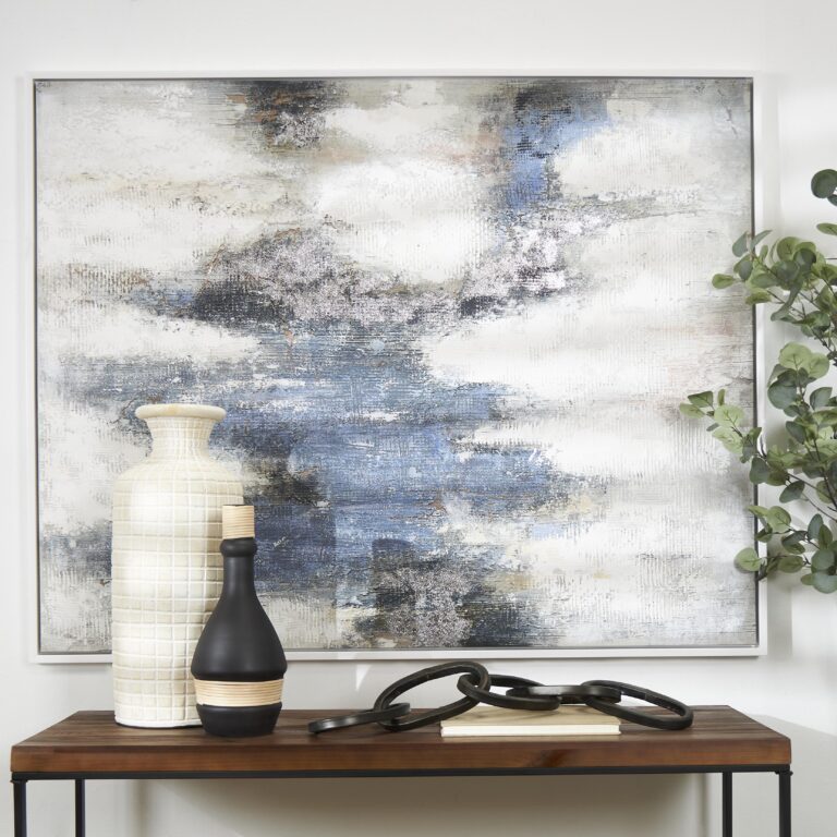 Cream Canvas Abstract Living Room Framed Wall Art with Silver Foil Accents