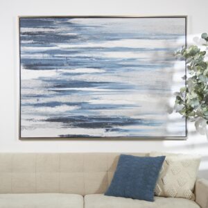 Blue Canvas Abstract Living Room Framed Wall Art with Silver Frame