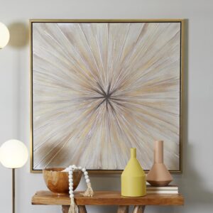 Brown Canvas Starburst Radial Living Room Framed Wall Art with Gold Frame