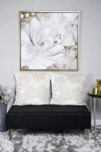 White Canvas Floral Handmade Living Room Framed Wall Art with Gold Frame