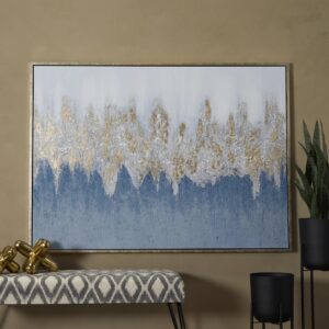 Blue Canvas Geode Living Room Framed Wall Art with Silver Frame