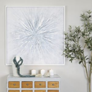 White Canvas Starburst Radial Living Room Framed Wall Art with Silver Frame