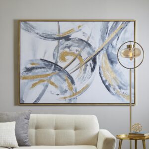 Gold Canvas Abstract Living Room Framed Wall Art with Gold Frame