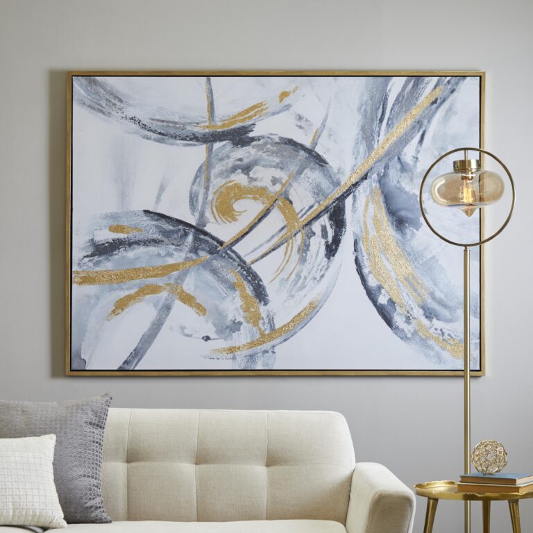 Gold Canvas Abstract Living Room Framed Wall Art with Gold Frame