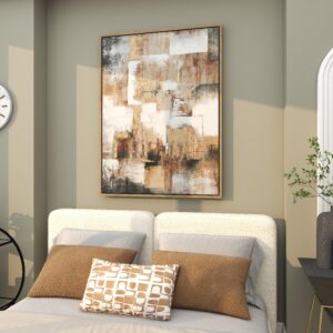 Gold Canvas Abstract Living Room Framed Wall Art with Gold Frame