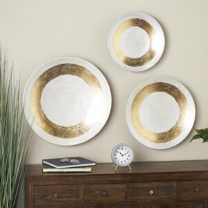 White Metal Abstract 3D Circular Disk Home Wall Decor with Gold Accents, 3 sizes