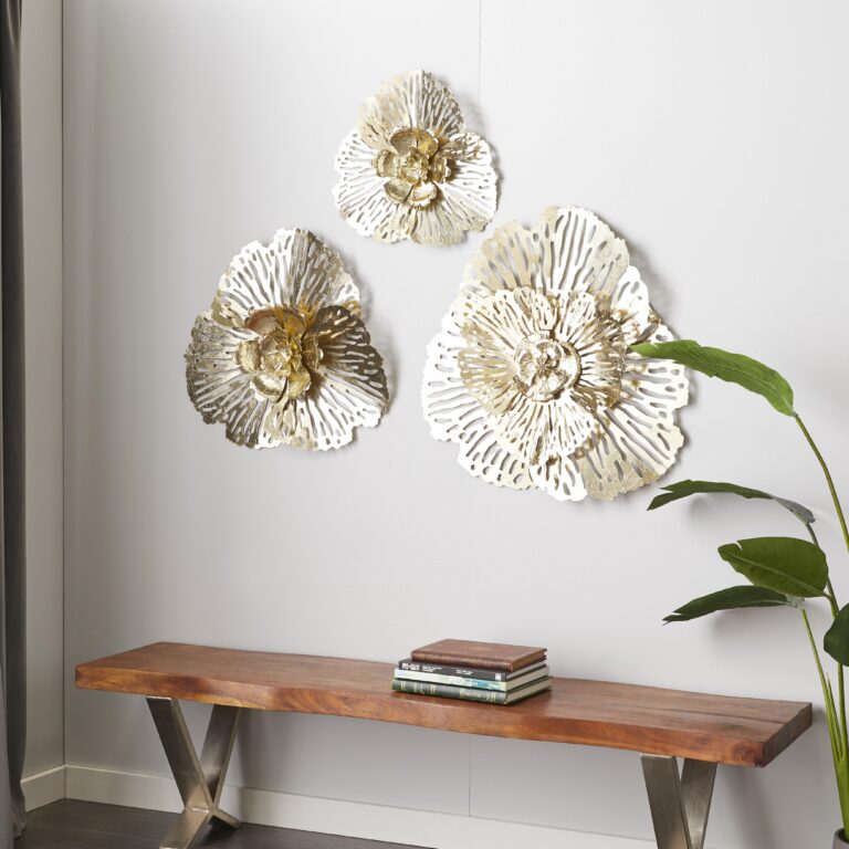 Gold Metal Floral Large 3D Home Wall Decor with Cutouts, 3 sizes