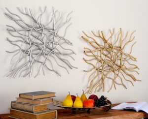 Multi Colored Metal Geometric Branch Inspired Home Wall Decor, 2 Assorted