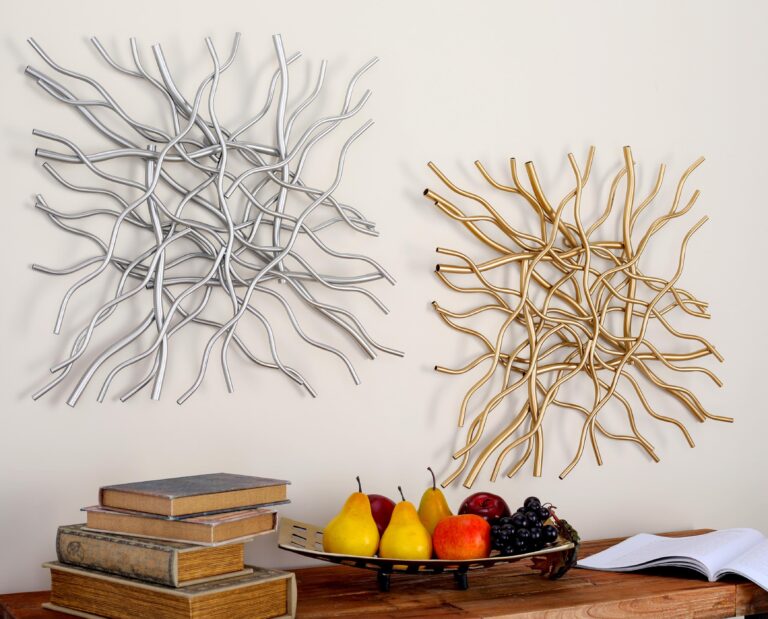 Multi Colored Metal Geometric Branch Inspired Home Wall Decor, 2 Assorted