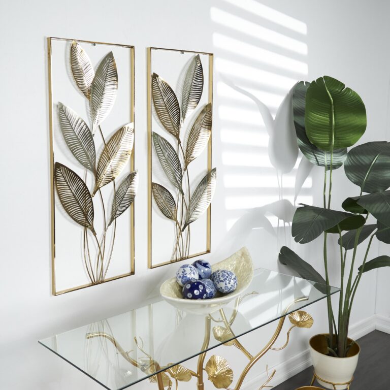 Gold Metal Leaf Metallic Cutout Home Wall Decor with Silver Accents