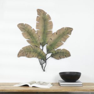 Brown Metal Palm Tree Layered Leaf Home Wall Decor with Green Accents