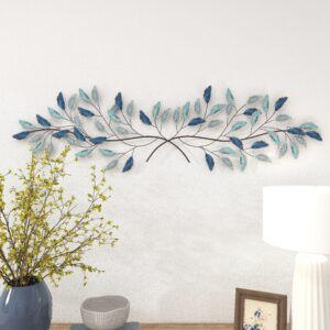 Blue Metal Leaf Home Wall Decor with Gold Accents