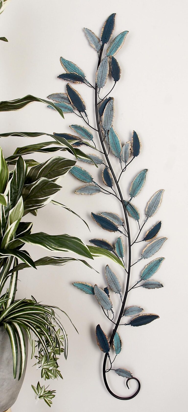 Teal Metal Leaf Home Wall Decor with Gold Accents, 2 sizes