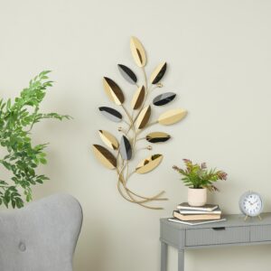 Gold Stainless Steel Metal Leaf Layered Home Wall Decor with Black Accents