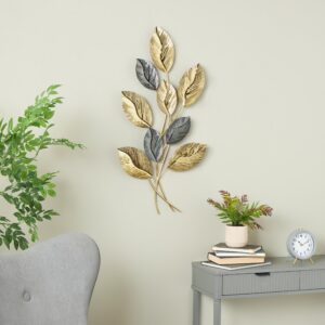 Gold Stainless Steel Metal Leaf Layered Home Wall Decor with Black Accents