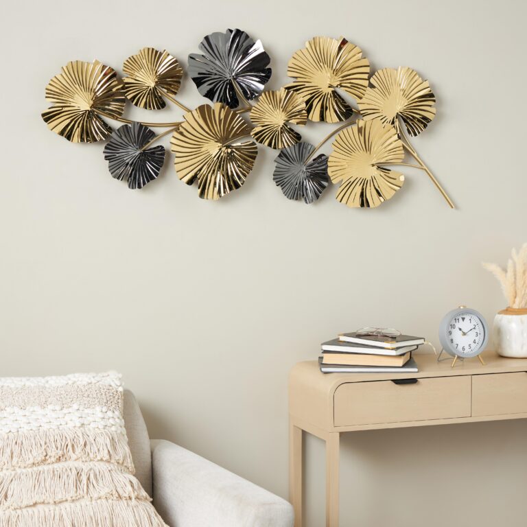 Gold Stainless Steel Metal Leaf Layered Home Wall Decor with Black Accents