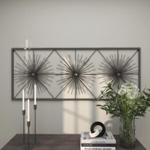 Black Metal Starburst Sea Urchin Home Wall Decor with Black Frame