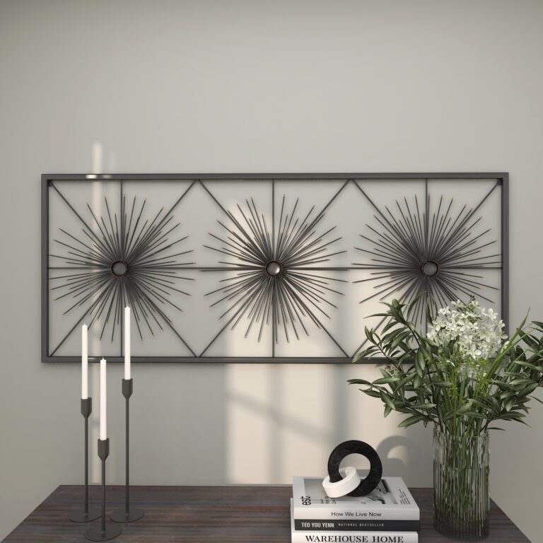 Black Metal Starburst Sea Urchin Home Wall Decor with Black Frame
