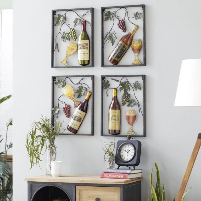 Multi Colored Metal Wine Home Wall Decor with Grapes Detailing