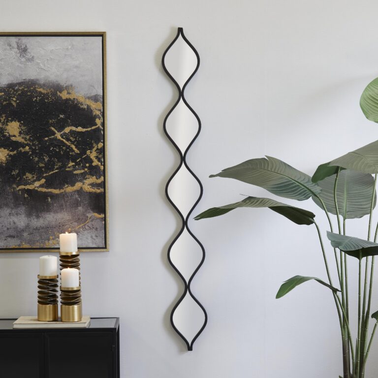 Black Metal Geometric Slim Stacked Chain 5 Layer Room Wall Mirror with Tear Drop Pattern