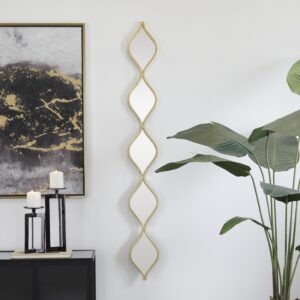 Gold Metal Geometric Slim Stacked Chain 5 Layer Room Wall Mirror with Tear Drop Pattern