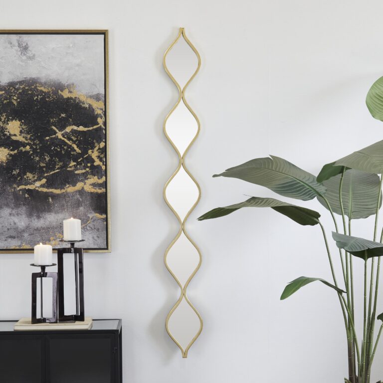 Gold Metal Geometric Slim Stacked Chain 5 Layer Room Wall Mirror with Tear Drop Pattern