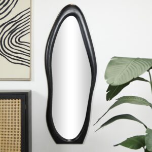 Black Wooden Abstract Wavy Room Wall Mirror